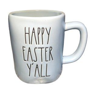 RAE DUNN Happy Easter Y'all Baby Blue Ceramic Mug Artisan Collection Magenta 213
